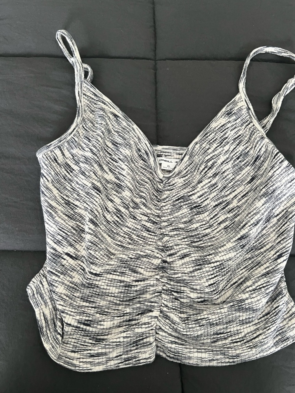 O'Neill Black & White Marled Ruched V-Neck Cami